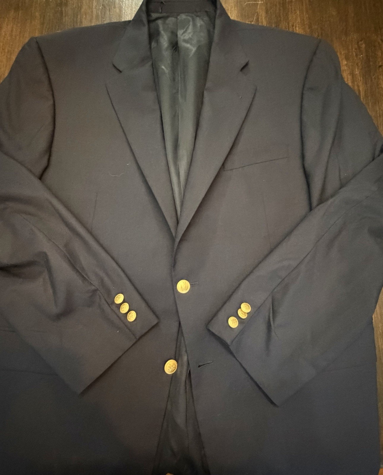 Burberry Navy Blue 100% Wool Blazer Men 40r Gold Buttons Kensington Jacket